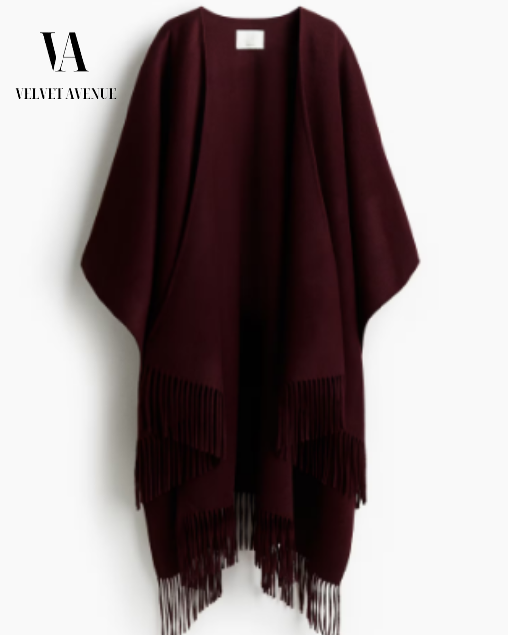 Burgundy Fringe Wrap – Luxury Winter Cape