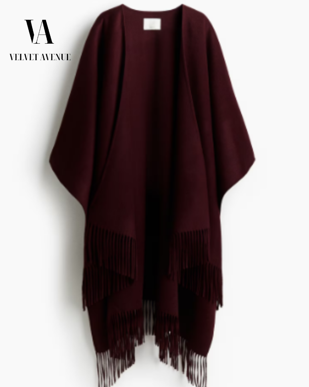 Burgundy Fringe Wrap – Luxury Winter Cape