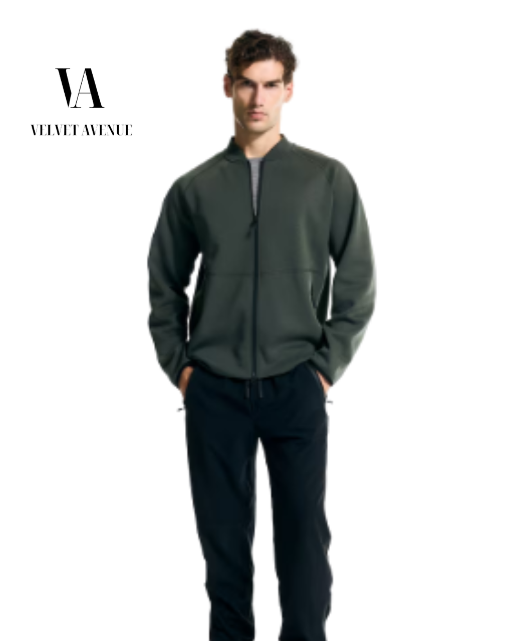 Dark Dusty Green Zip-Up Bomber Jacket