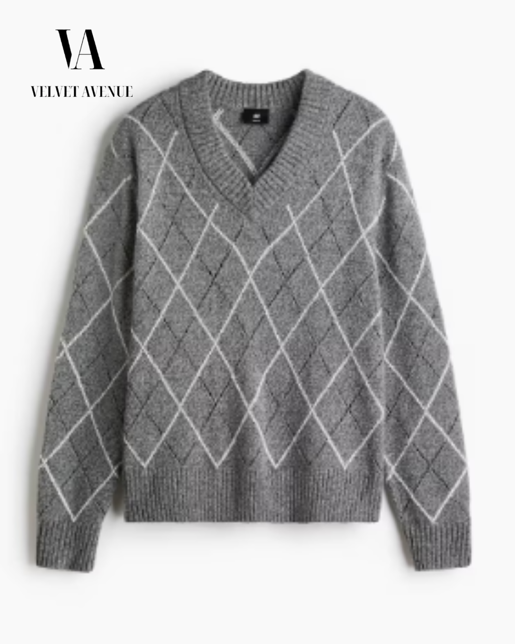 Gray Argyle Knit Sweater