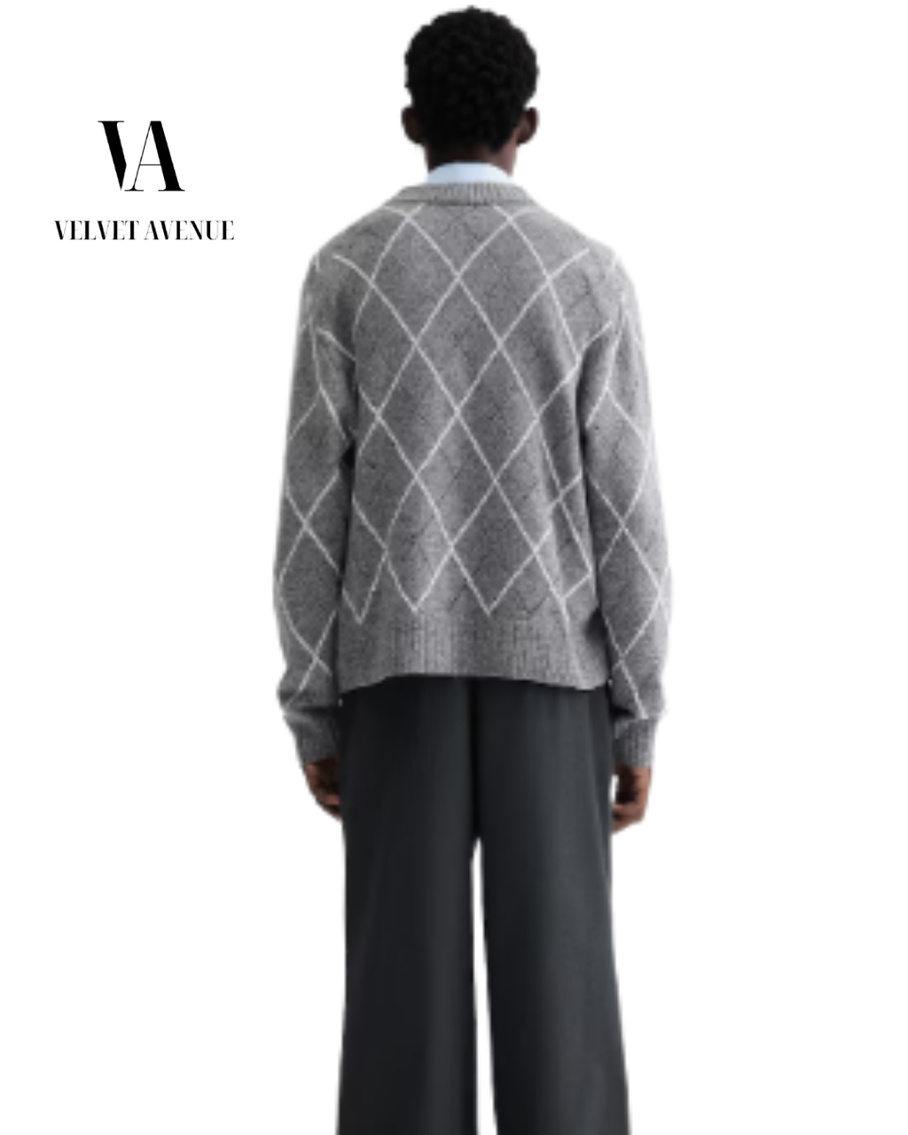 Gray Argyle Knit Sweater