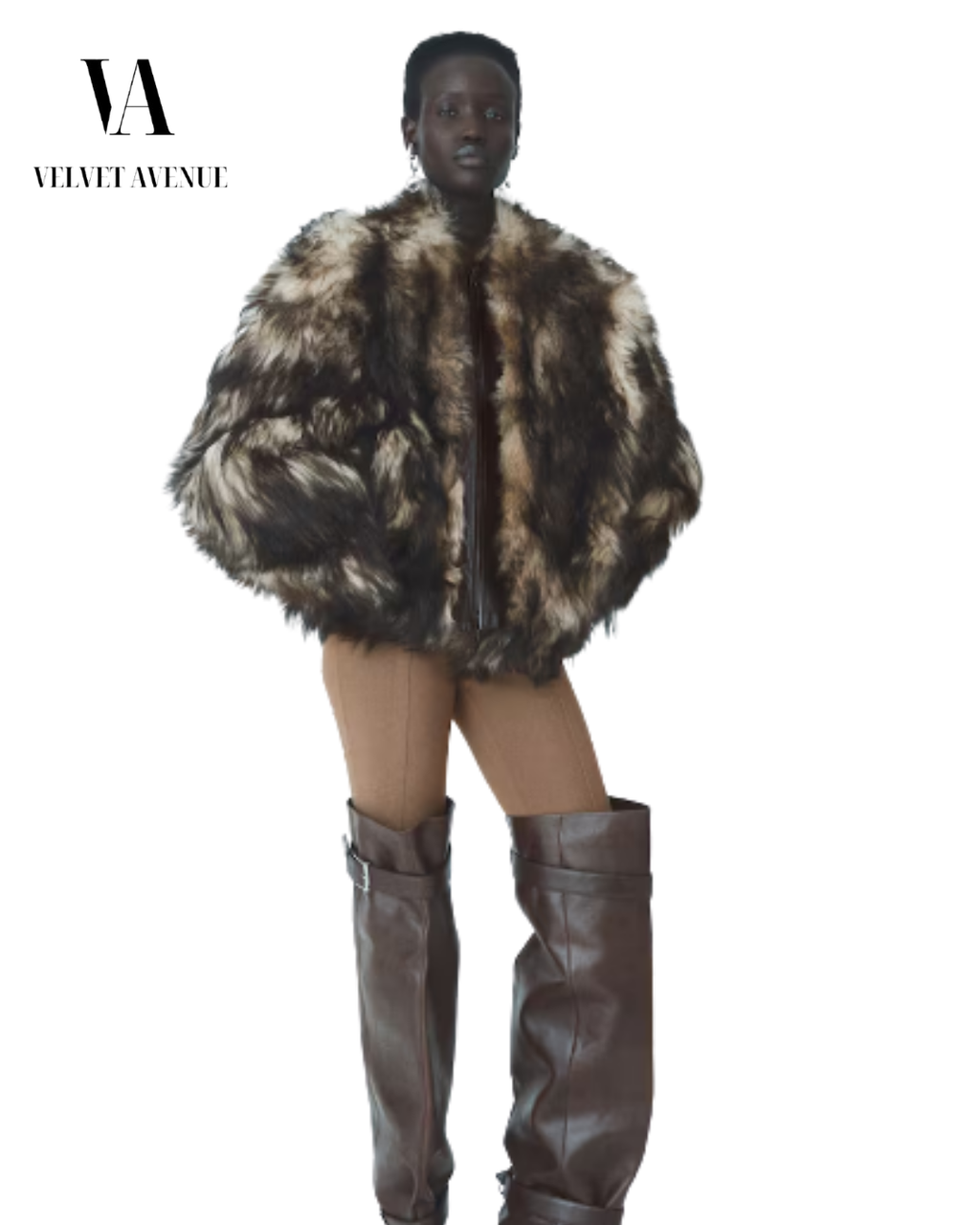 Dark Brown & Beige Faux Fur Jacket