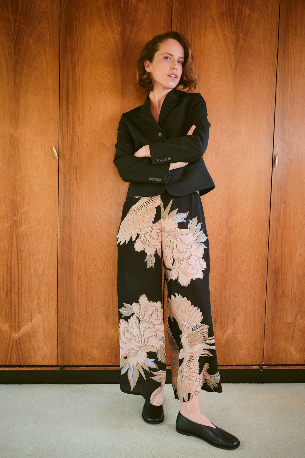 Crane Black Crepe Palazzo Pants