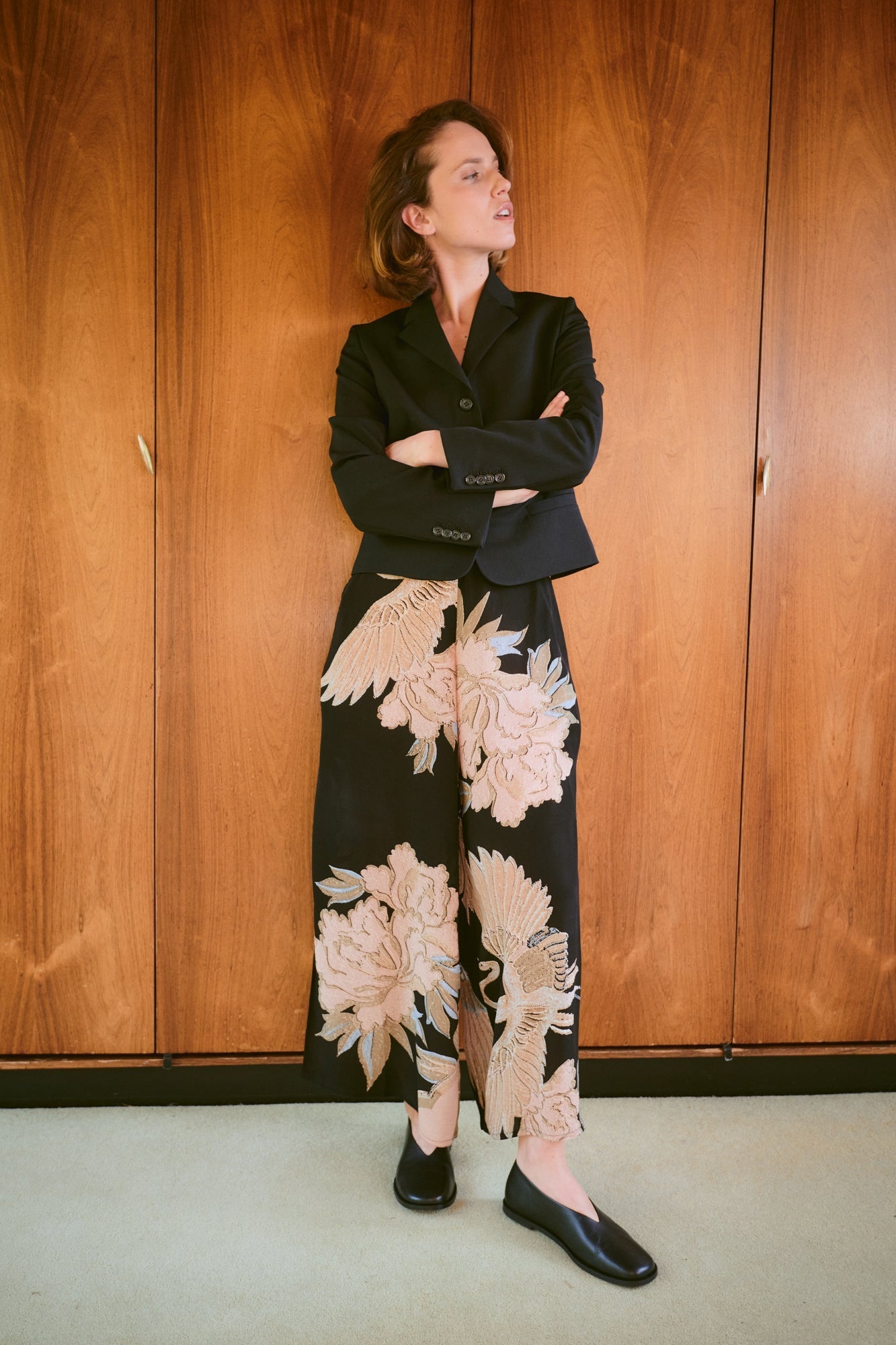 Crane Black Crepe Palazzo Pants