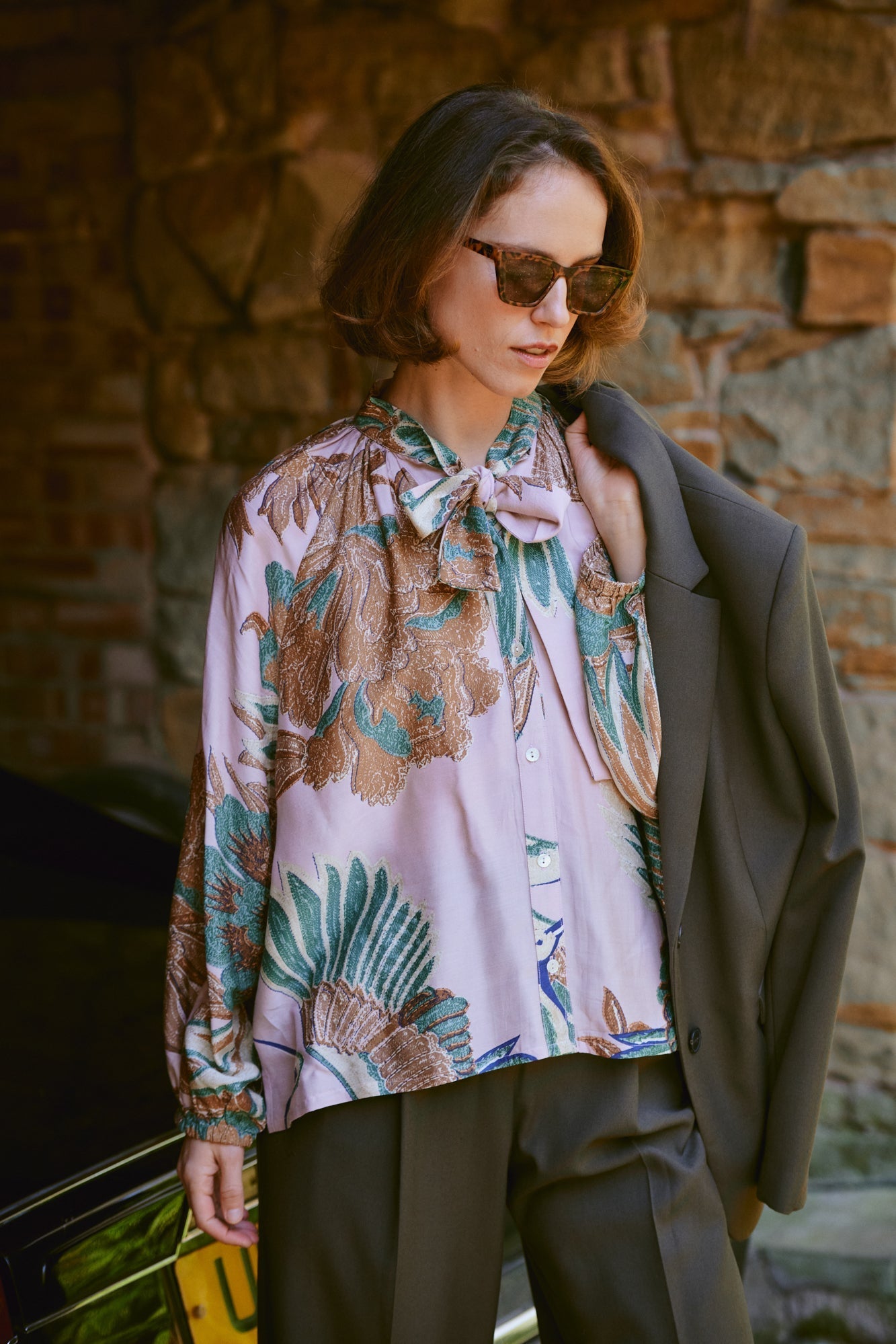 Crane Plaster Pink PussyBow Blouse