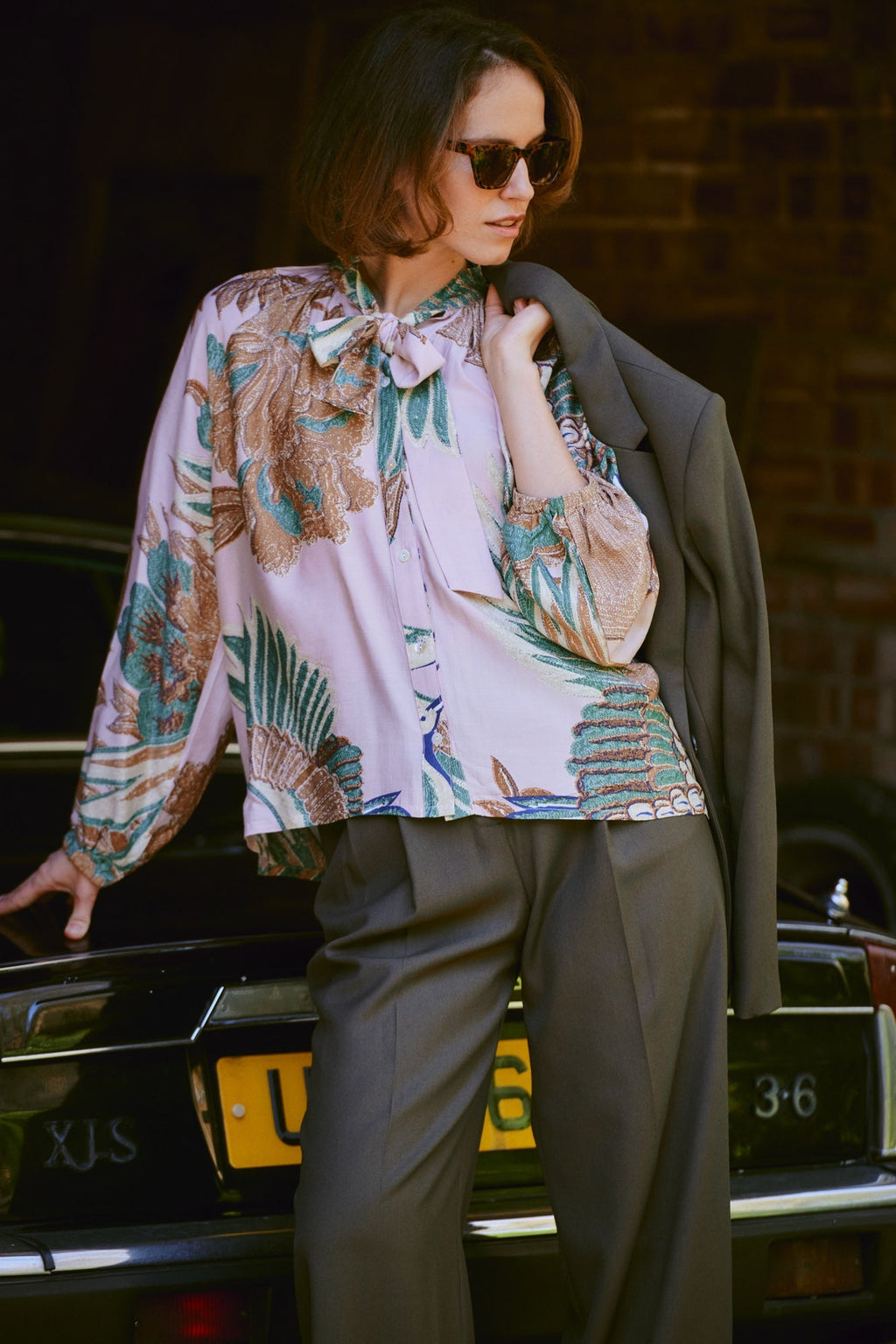 Crane Plaster Pink PussyBow Blouse