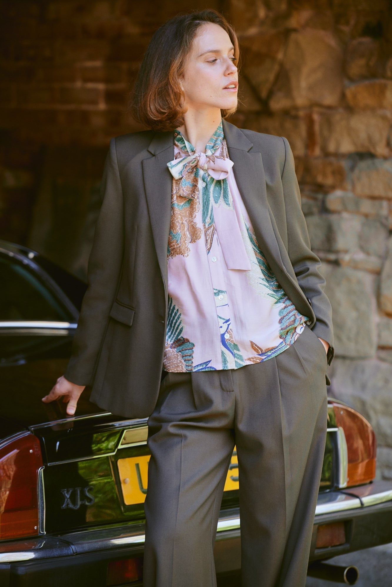 Crane Plaster Pink PussyBow Blouse