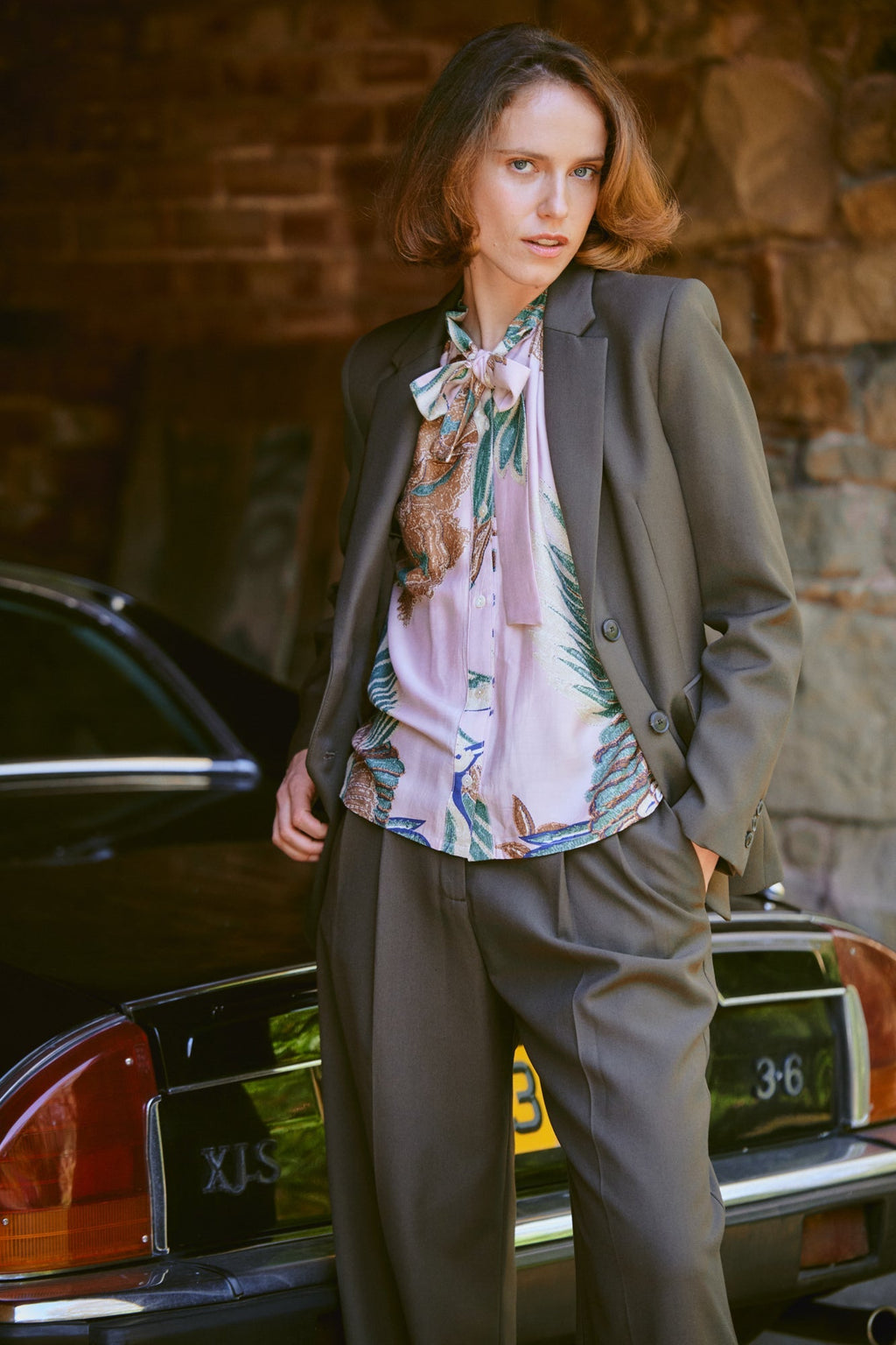 Crane Plaster Pink PussyBow Blouse