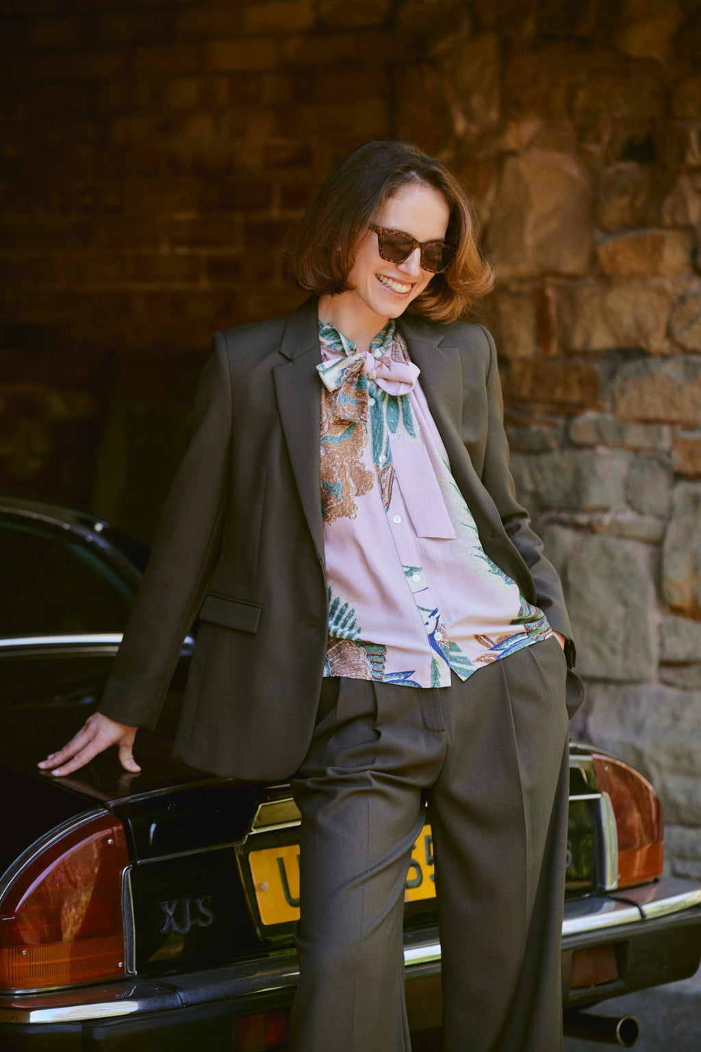 Crane Plaster Pink PussyBow Blouse