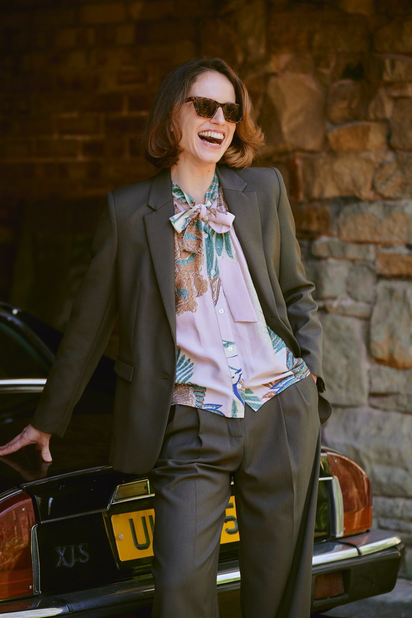 Crane Plaster Pink PussyBow Blouse