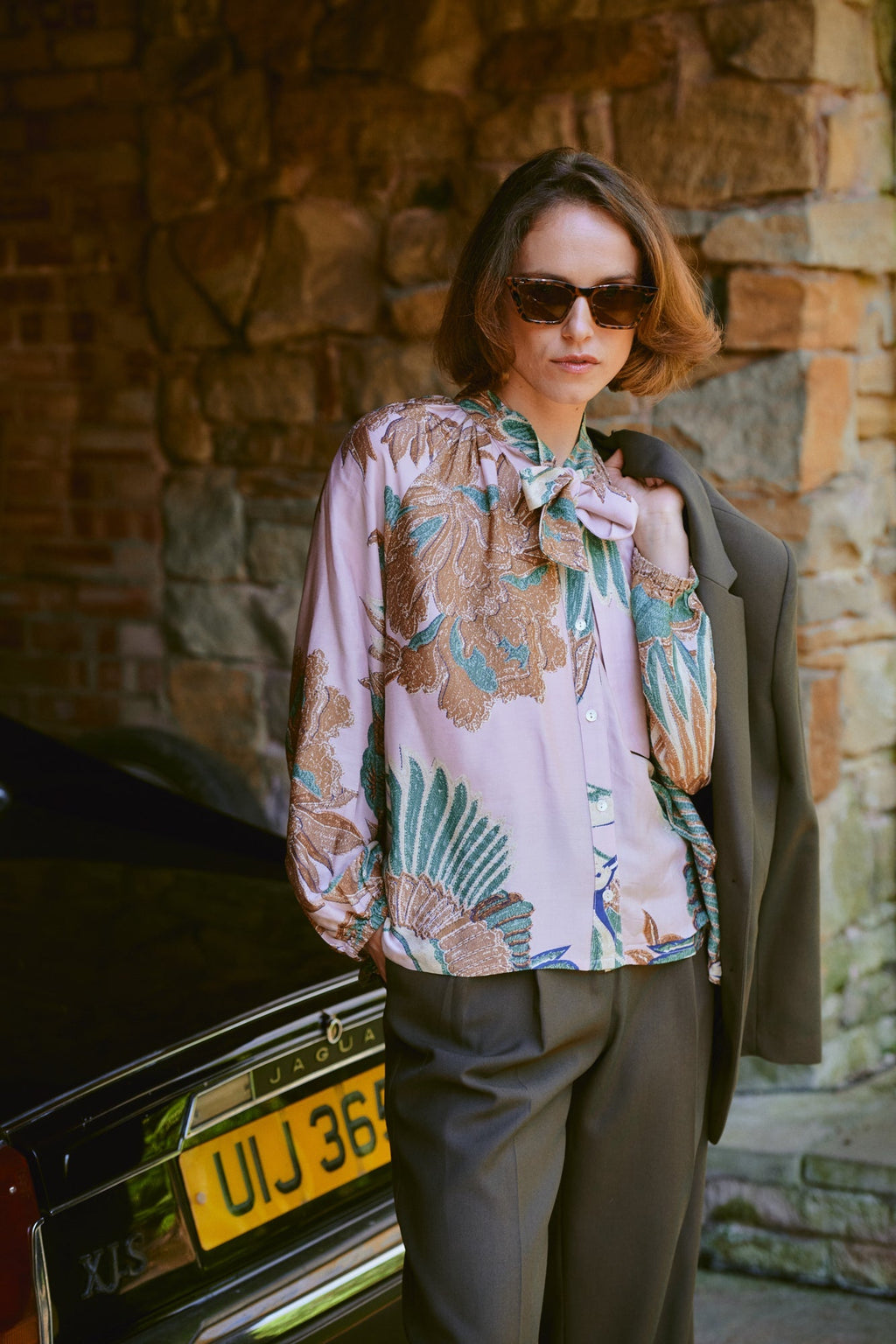 Crane Plaster Pink PussyBow Blouse