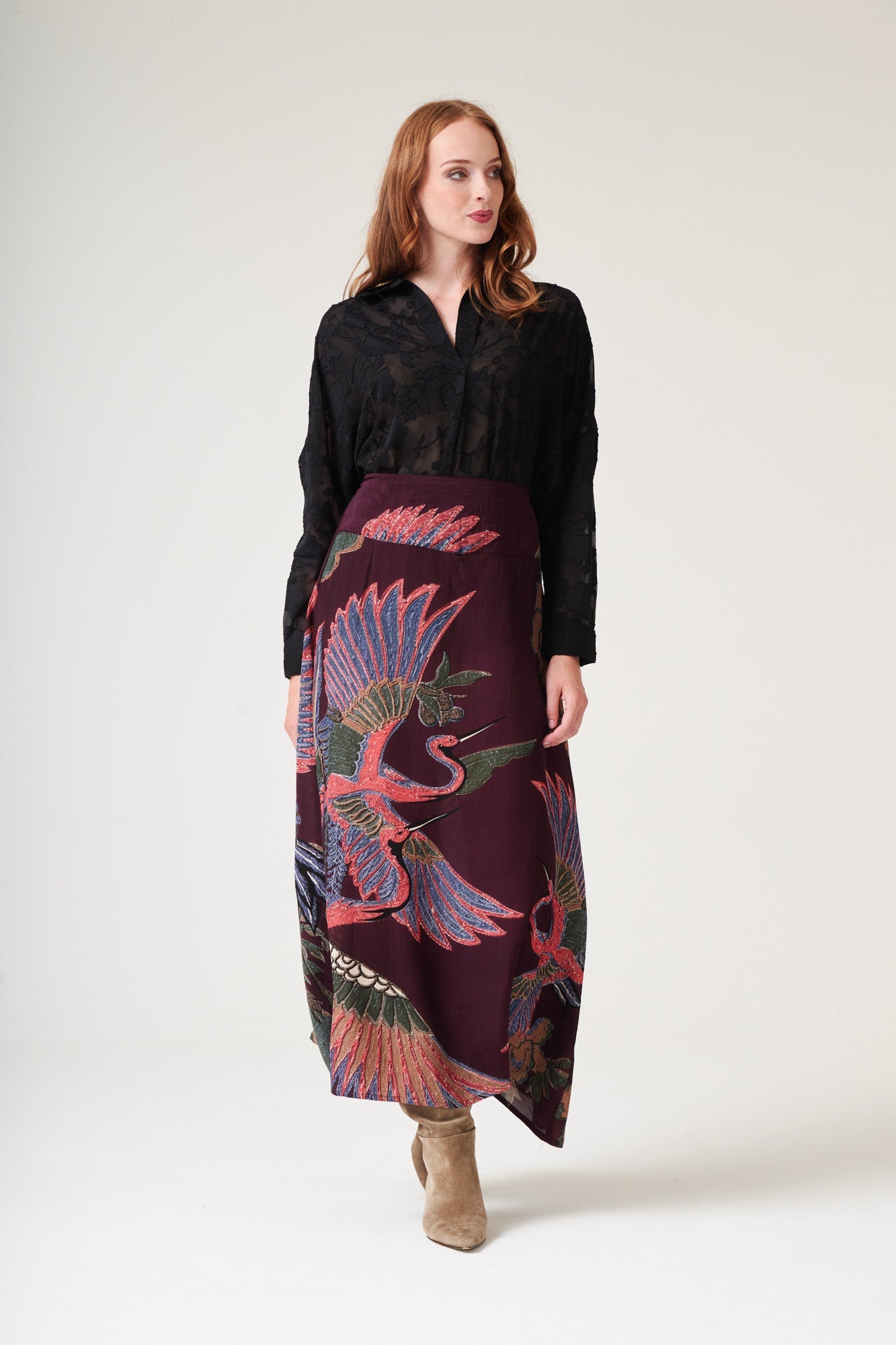 Crane Plum A-line Maxi Skirt