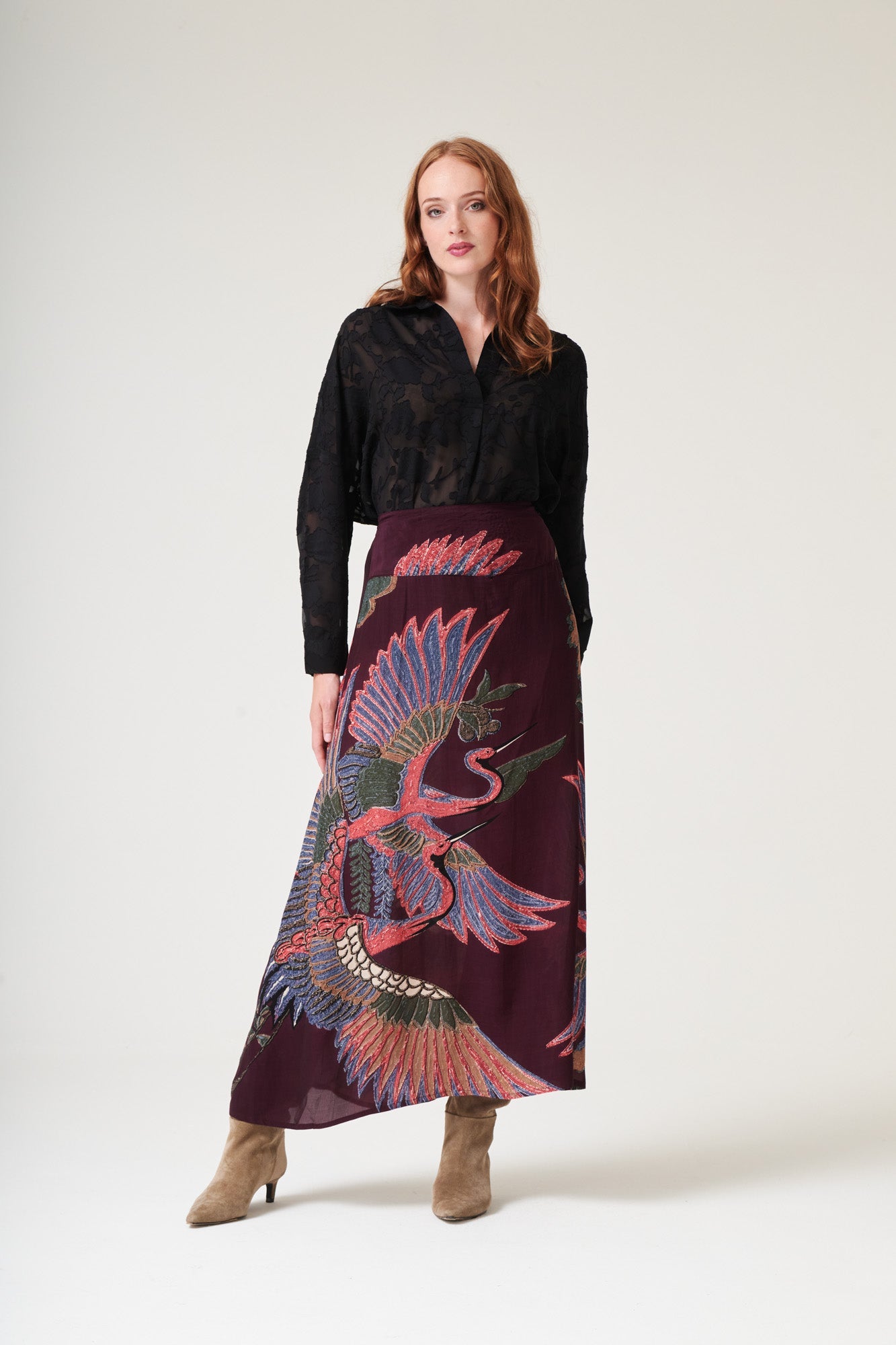 Crane Plum A-line Maxi Skirt