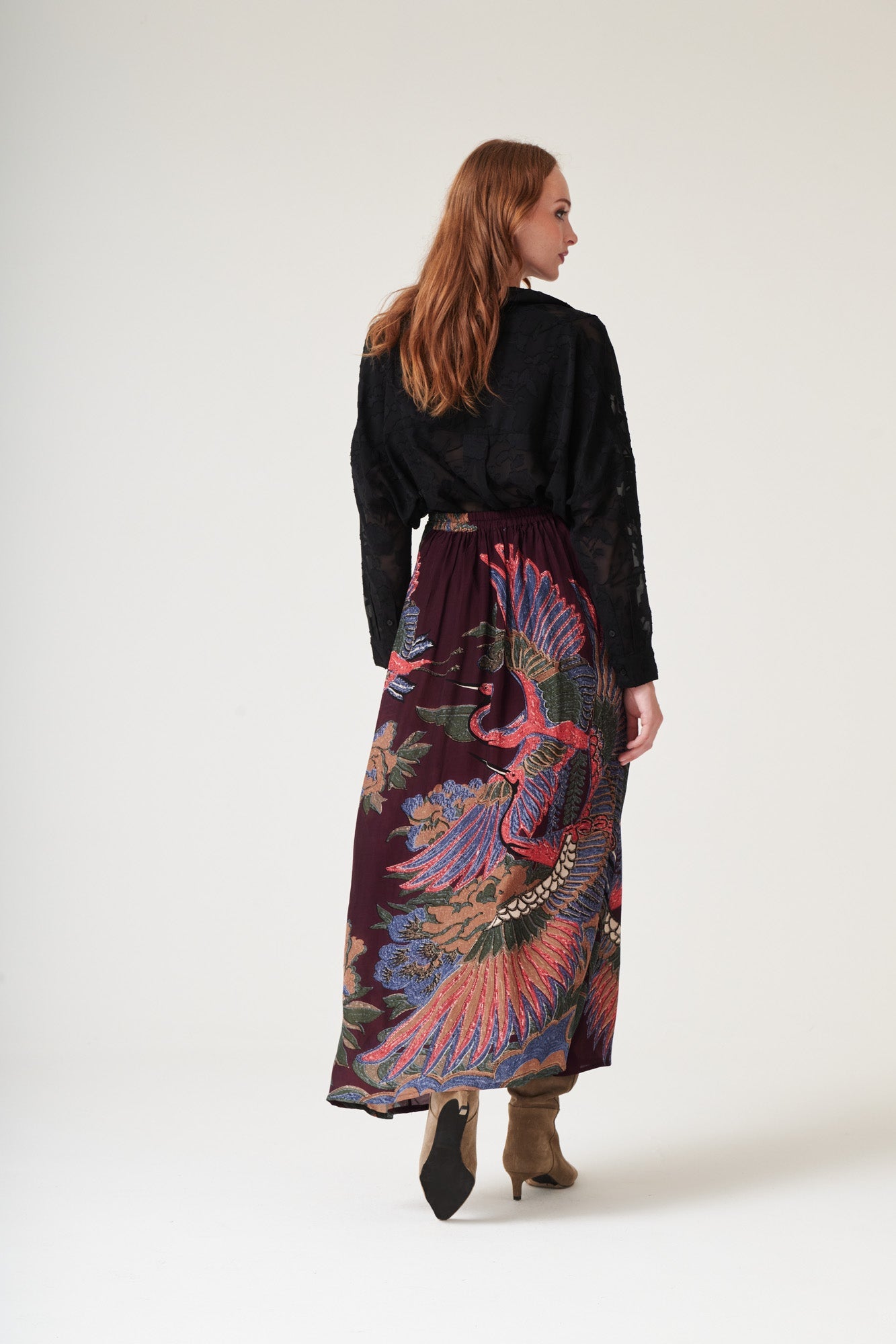 Crane Plum A-line Maxi Skirt