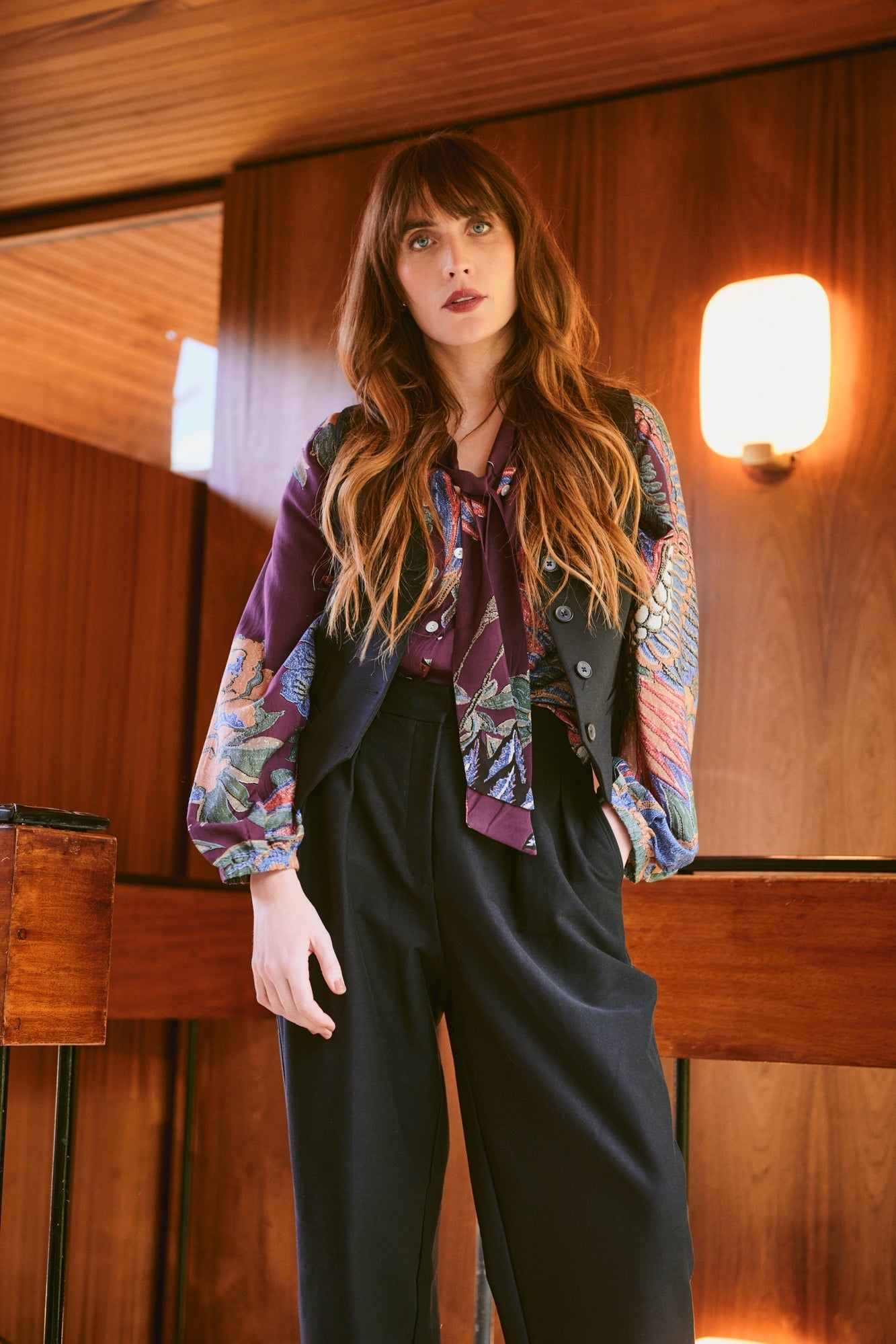 Crane Plum PussyBow Blouse