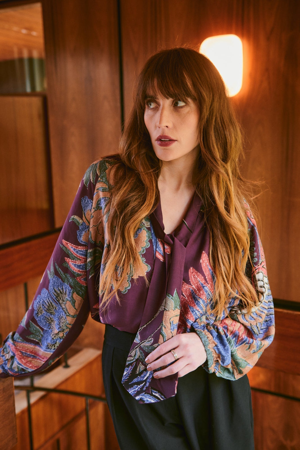 Crane Plum PussyBow Blouse