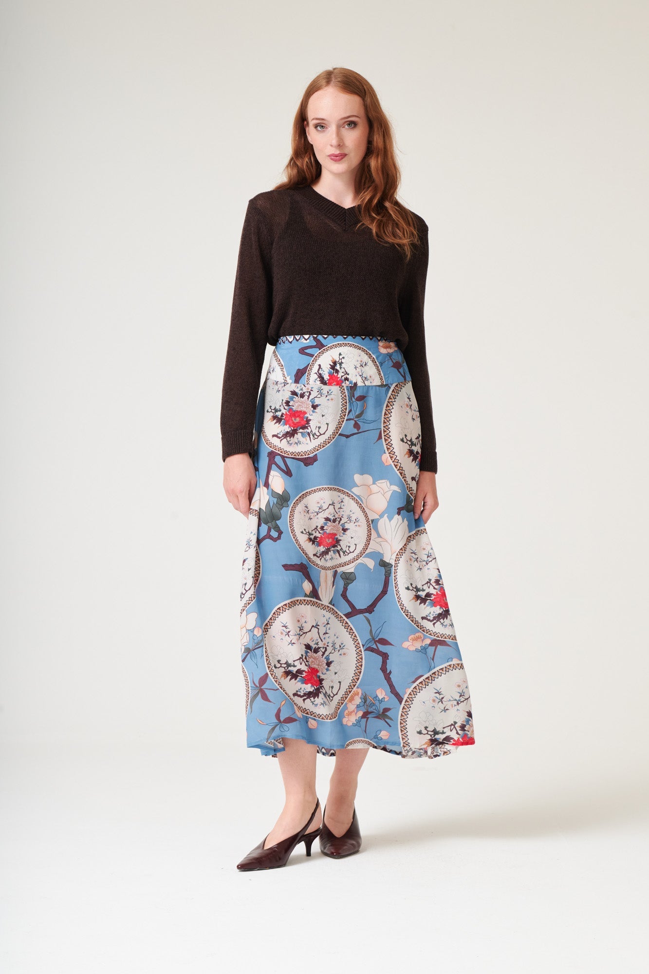 Magnolia Plates Blue A-line Maxi Skirt