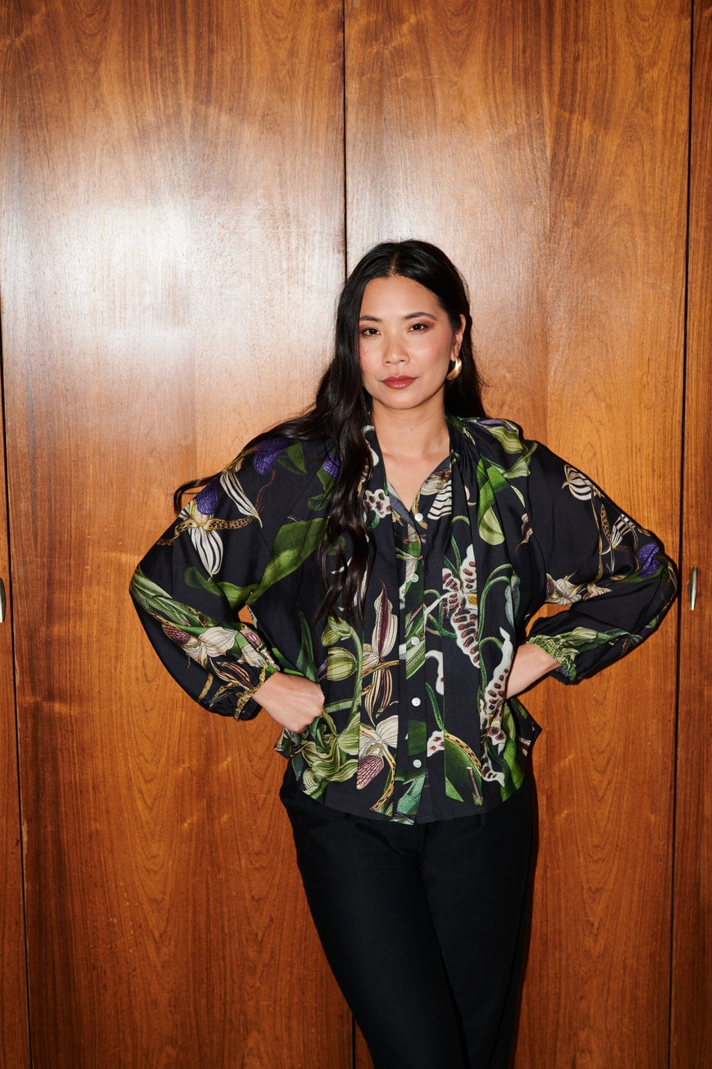 Orchid Black PussyBow Blouse