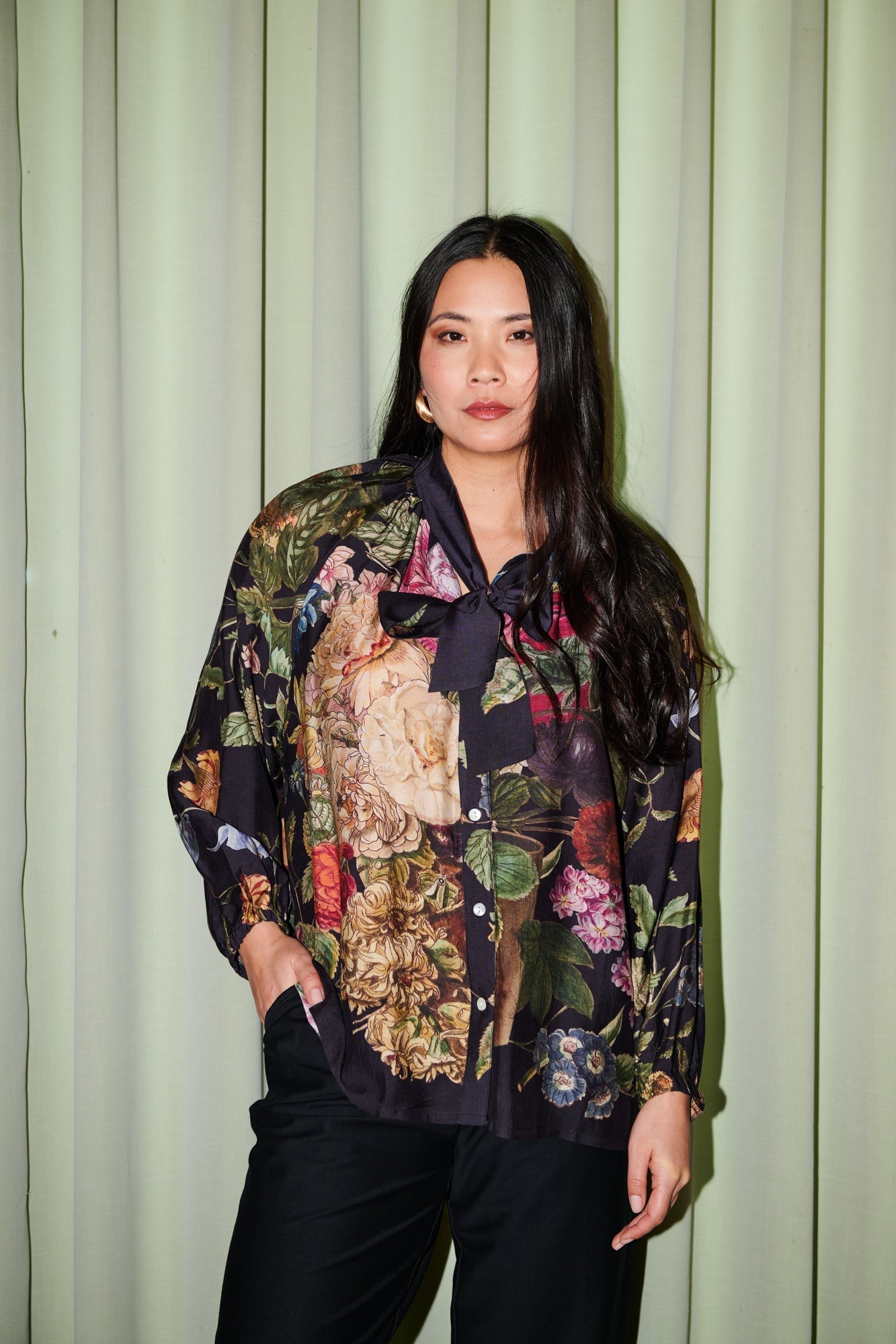 Primula Black PussyBow Blouse